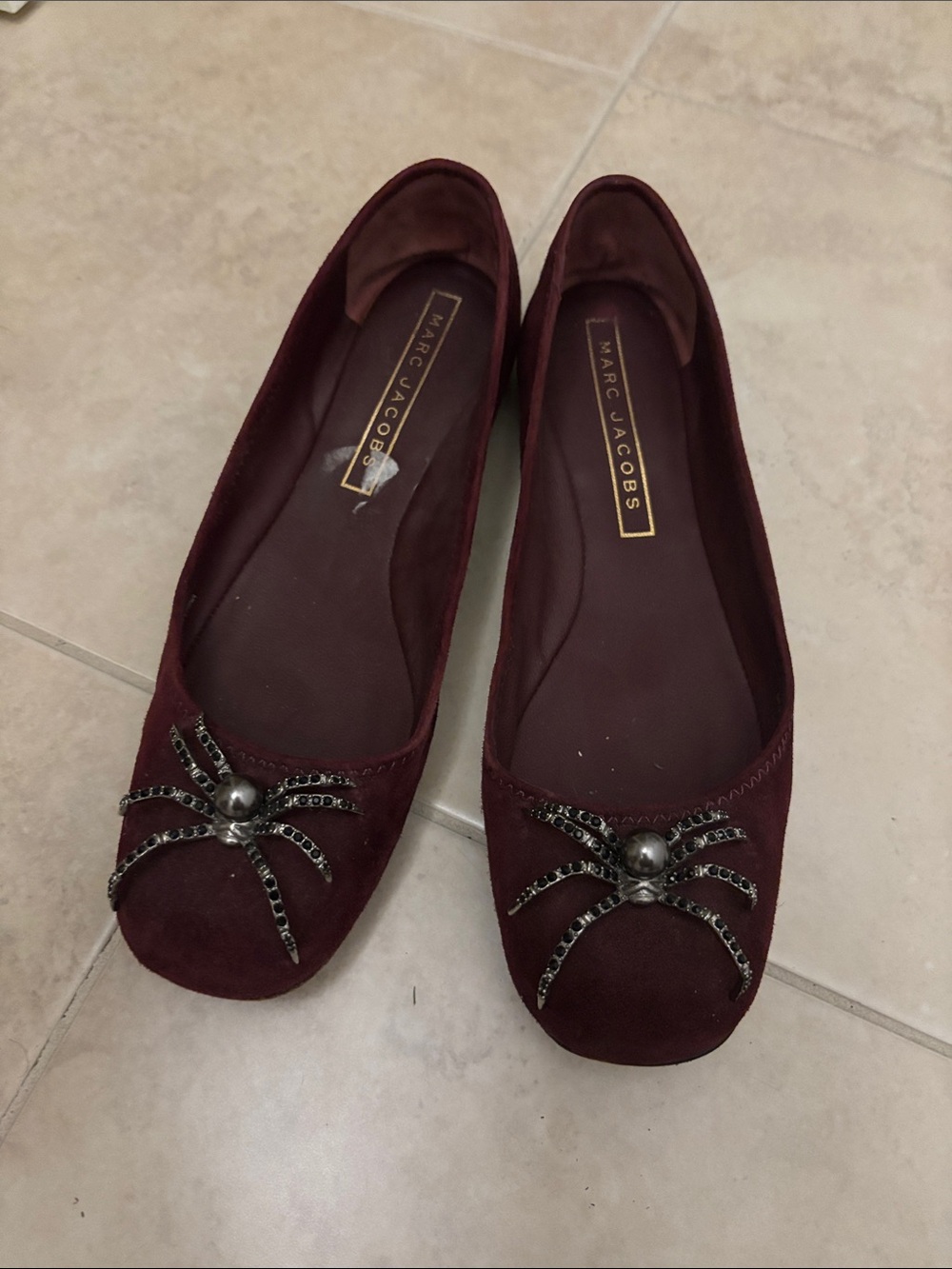 Marc Jacobs Wine Burgundy Suede Embellished Ballet Flats